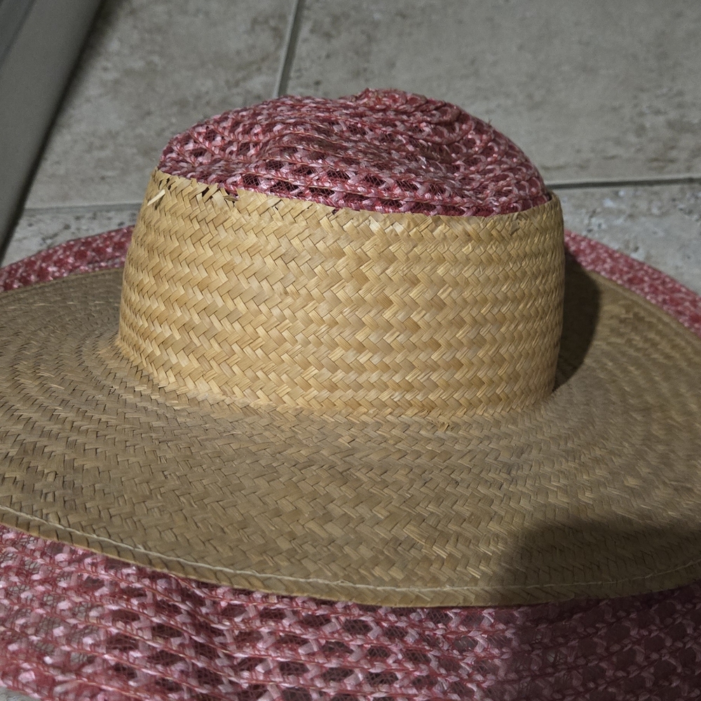 Chic Pink and Tan Woven Sun Hat